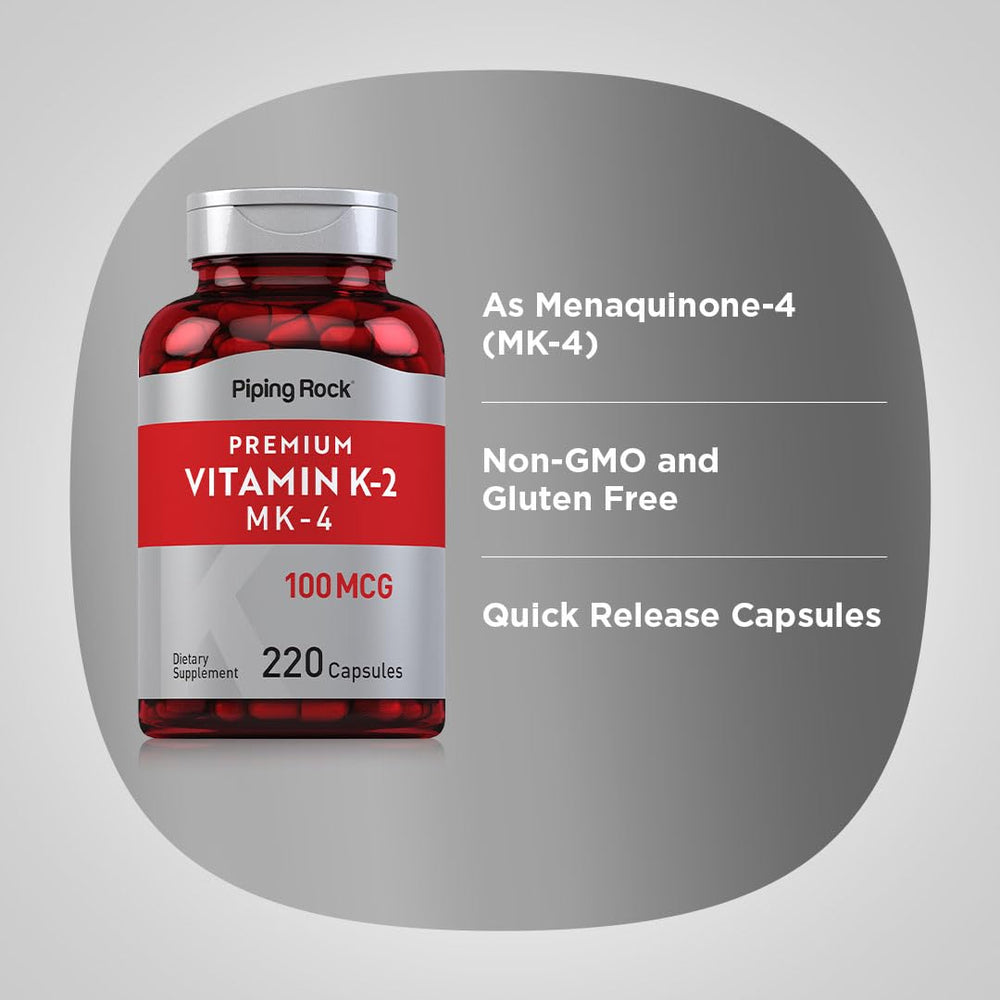Nutrition facts panel for Piping Rock Vitamin K2 MK4 100 mcg