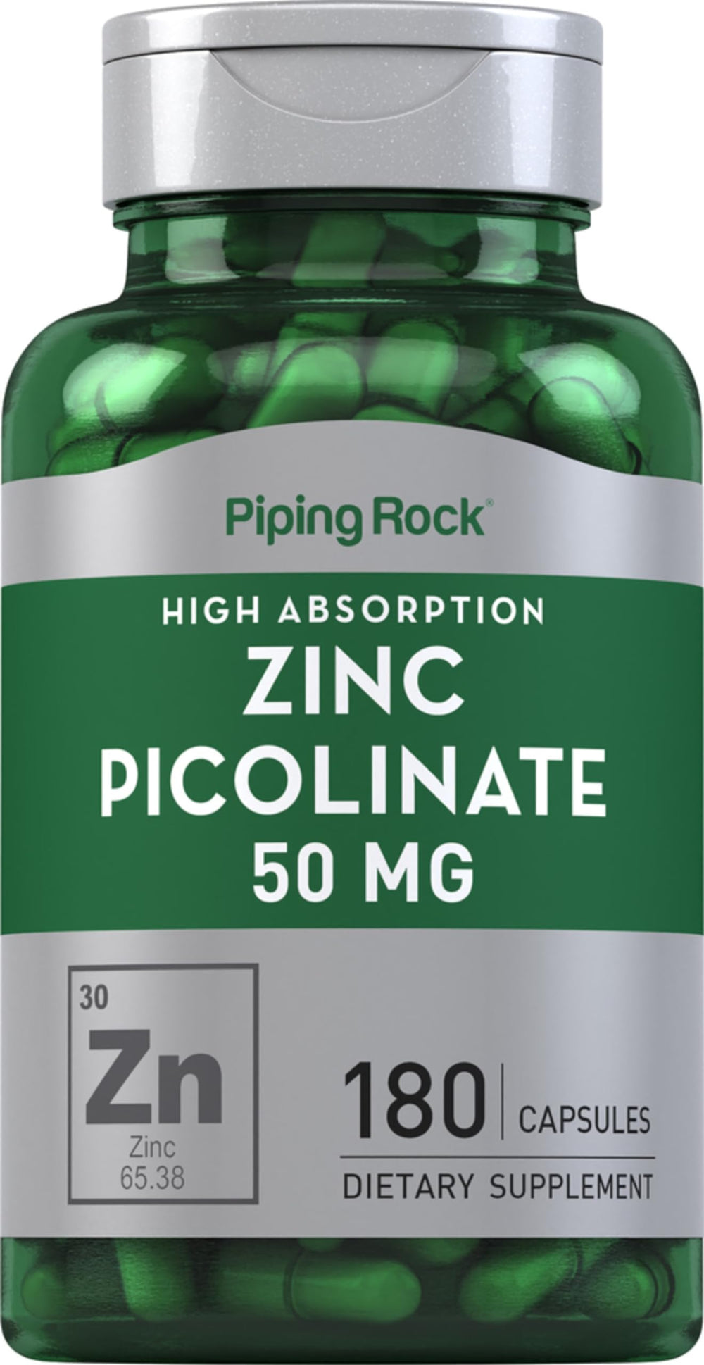 Piping Rock Zinc Picolinate 50mg bottle - front view