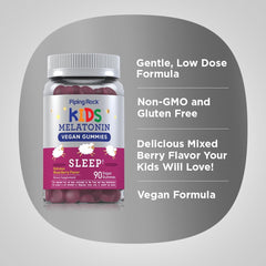Piping Rock Kids Melatonin Gummy 1mg – Cherry, 90 Gummies | Vegan, Non-GMO, Gluten Free (Pack of 2)