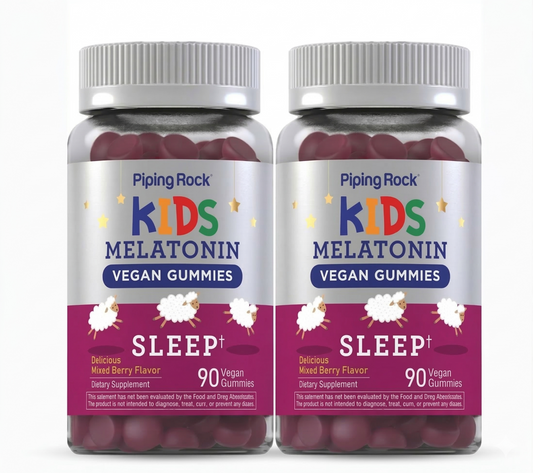 Piping Rock Kids Melatonin Gummy 1mg – Cherry, 90 Gummies | Vegan, Non-GMO, Gluten Free (Pack of 2)