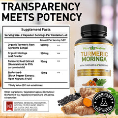 Organic turmeric root powder and moringa leaf powder ingredients