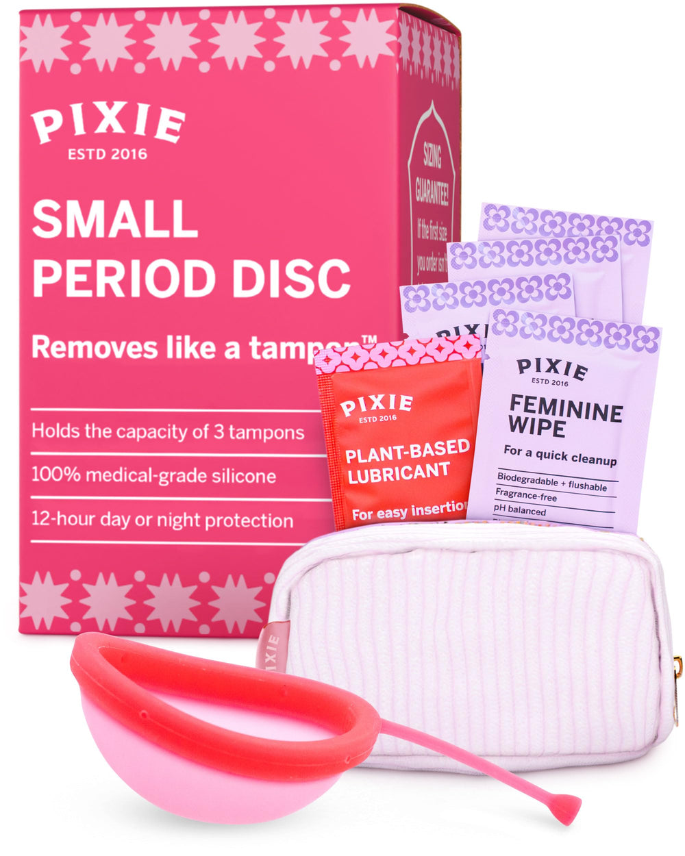 Pixie Cup menstrual disc insert creates a comfortable seal for all-day wear.
