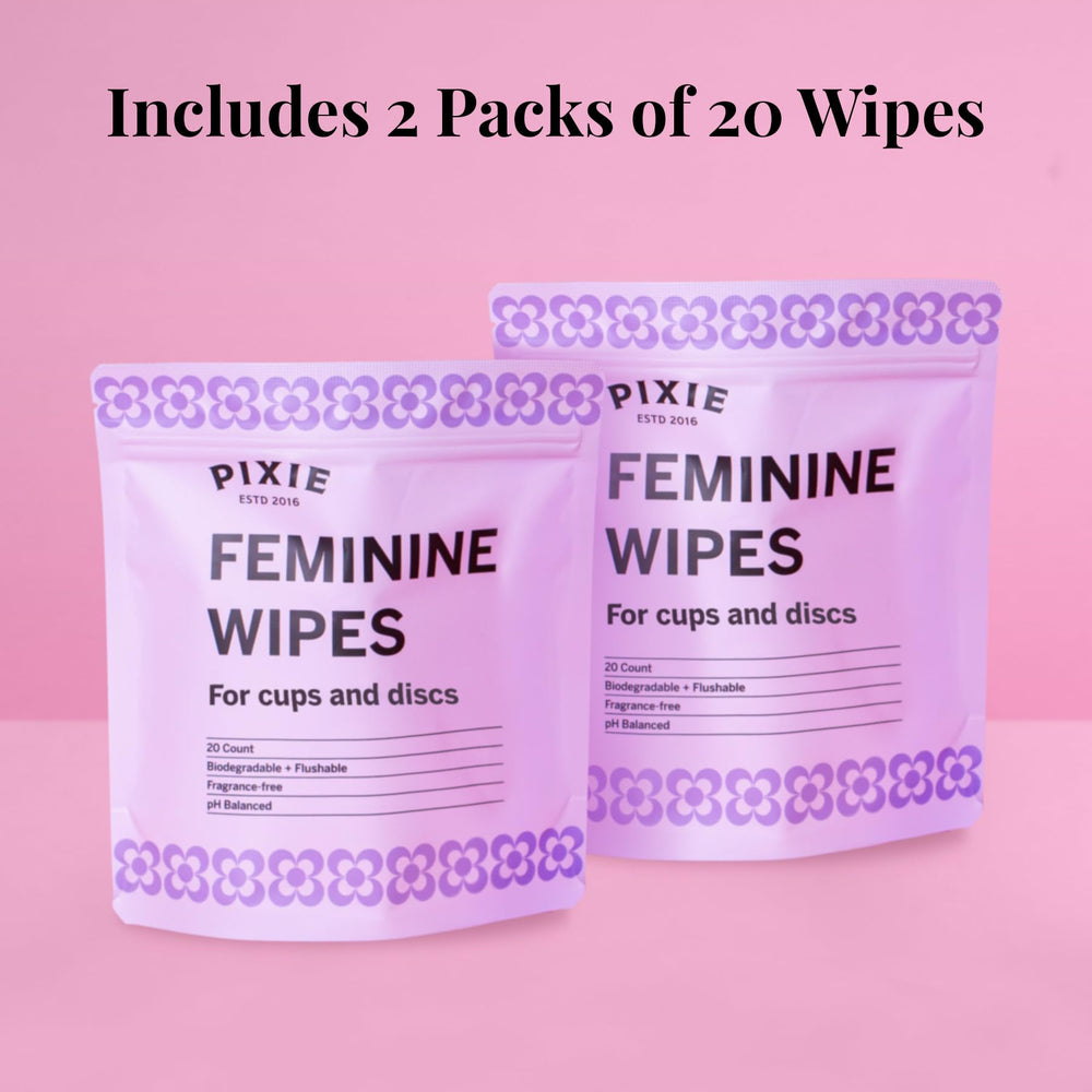 Pixie Cup individually wrapped wipes for hygienic, discreet use.