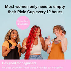 Pixie Cup tampon-alternative image suggests a convenient feminine care option.