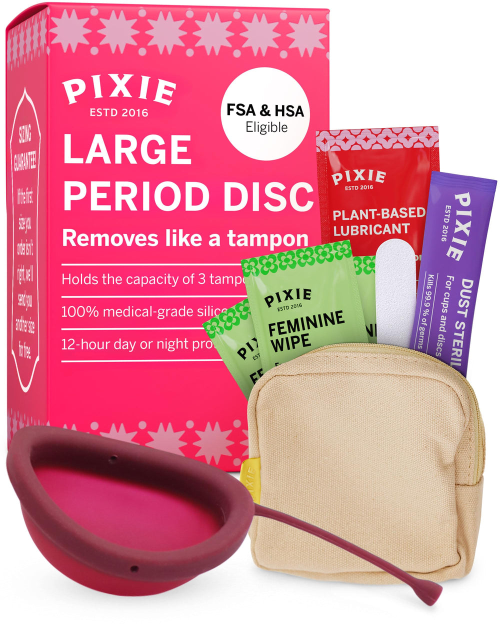 Pixie Disc packaging closeup highlighting toxin-free design for ready use.