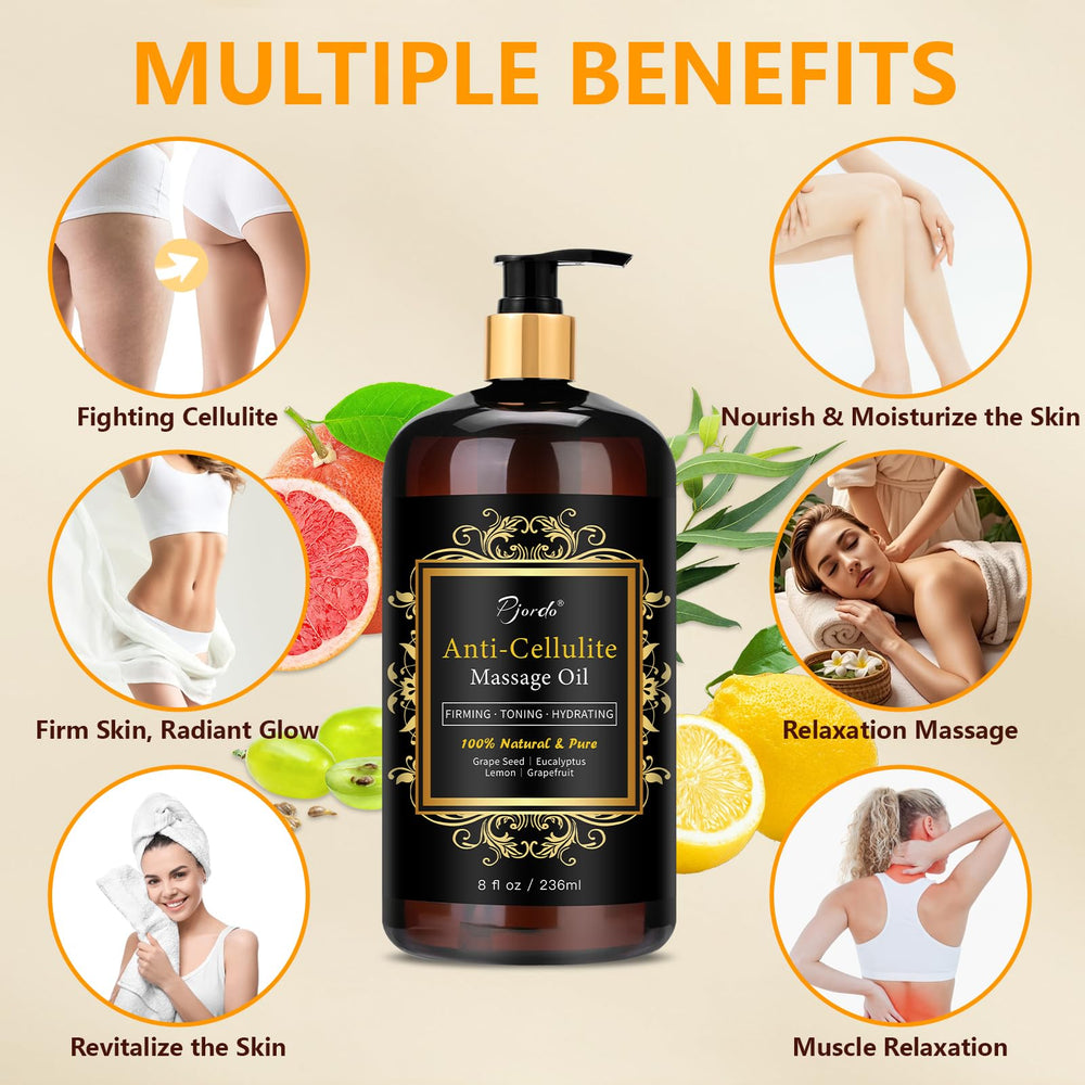 Hands applying massage oil to leg for cellulite treatment