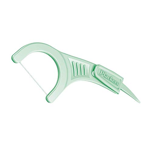 Close-up of mint-flavoured floss and Safe Protected Pick in refillable travel case.