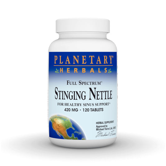 Planetary Herbals Full Spectrum Stinging Nettle bottle label with 420 mg per tablet