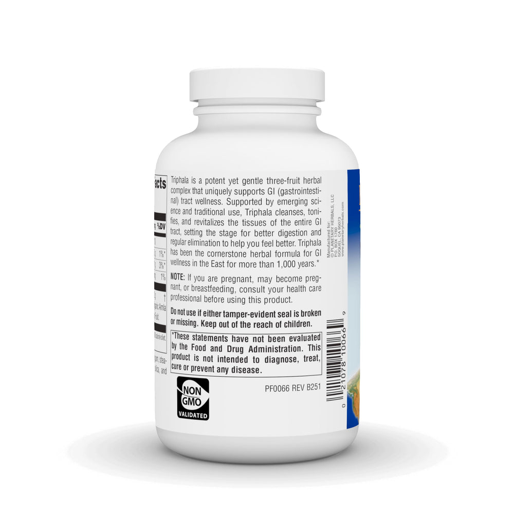 Nutritional information panel on Triphala bottle