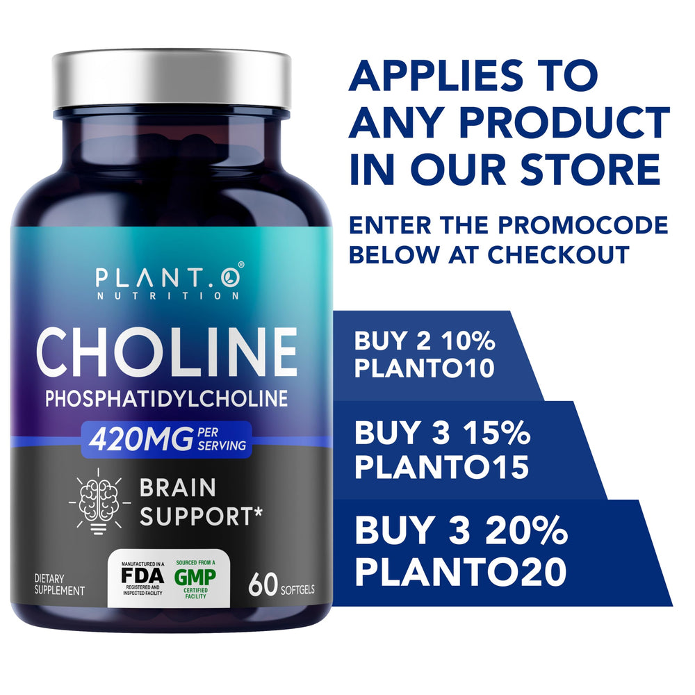Product box and bottle packaging for PLANT.O NUTRITION Choline Phosphatidylcholine