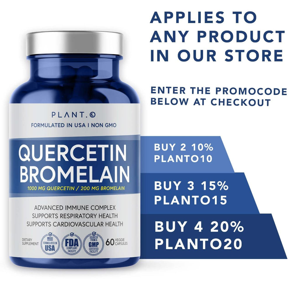 Packaging box and bottle for Plant.O Nutrition Quercetin with Bromelain