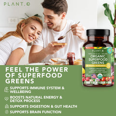 Plant.O Organic Super Greens veggie capsules on a white background