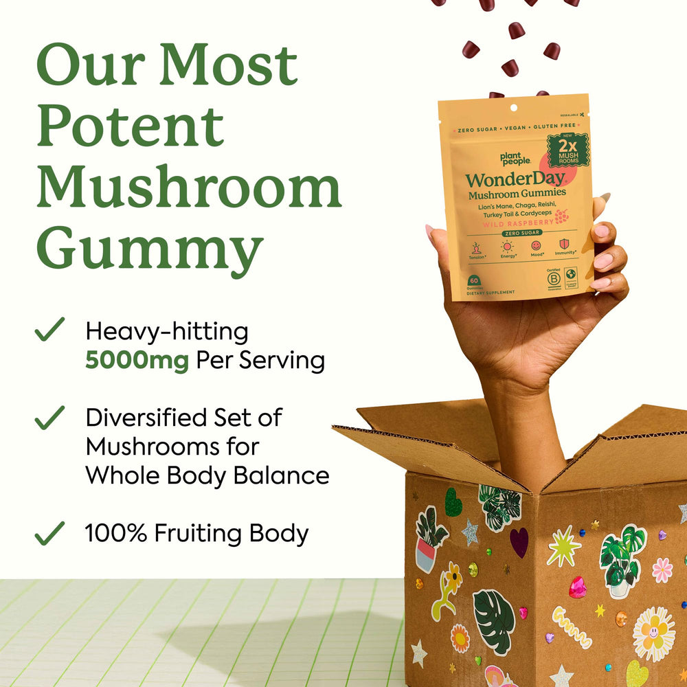 Plant People WonderDay gummies with raspberry flavor close-up