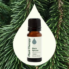 Side view of Black Spruce Essential Oil 10 mL bottle