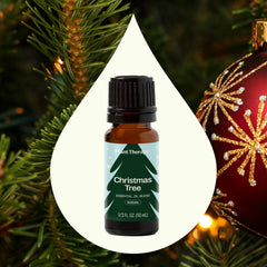 Close-up of 10 mL Christmas Tree blend bottle with label