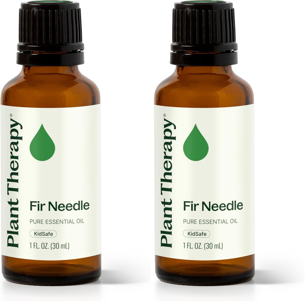 Plant Therapy Fir Needle Oil bottle with pure, woody aroma for calm spaces.