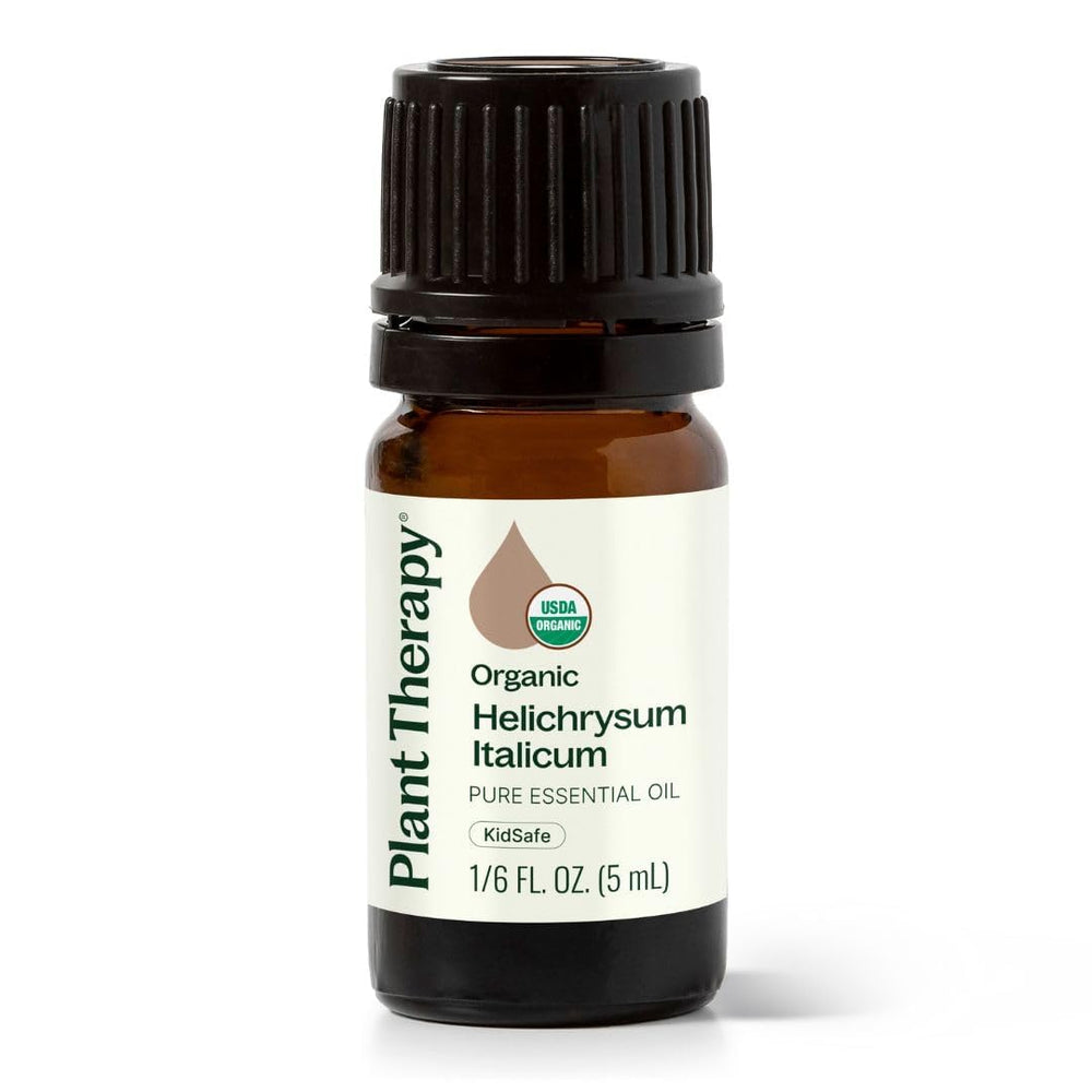 Front view of Plant Therapy Helichrysum Italicum essential oil 5 mL bottle
