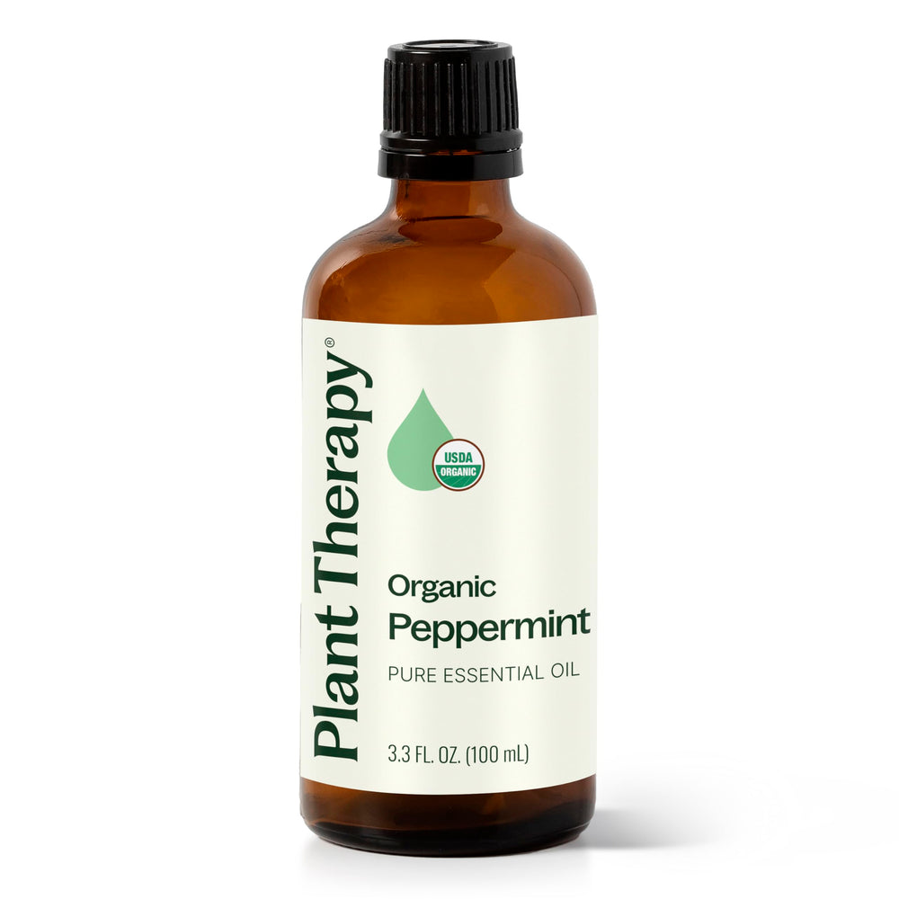 Front view of Plant Therapy Organic Peppermint Essential Oil bottle (100 mL).