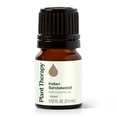 Plant Therapy Sandalwood Indian Oil bottle closeup for pure, calming aroma.