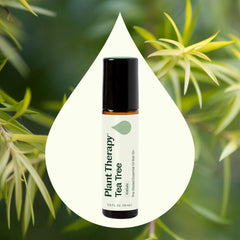 Tea Tree Essential Oil label showing 100% pure therapeutic grade