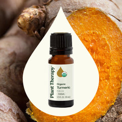 Turmeric CO2 essential oil bottle label showing USDA Organic