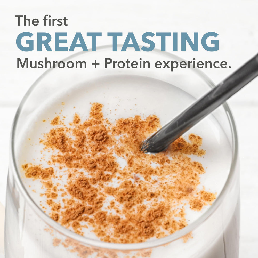 Close-up of ingredients and 2000mg mushroom blend