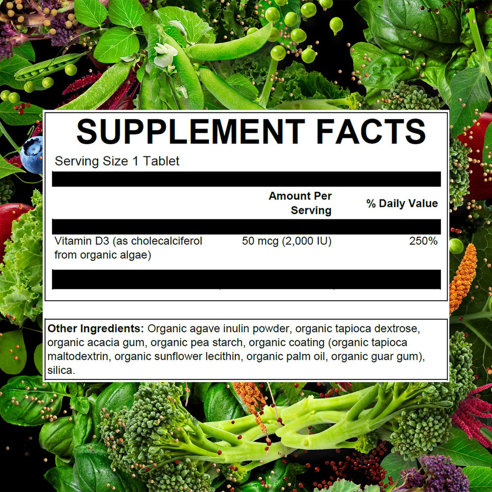 Supplement facts for PlantFusion Vitamin D3 2000IU