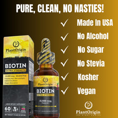 Dropper delivering PlantOrigin Biotin Liquid serving