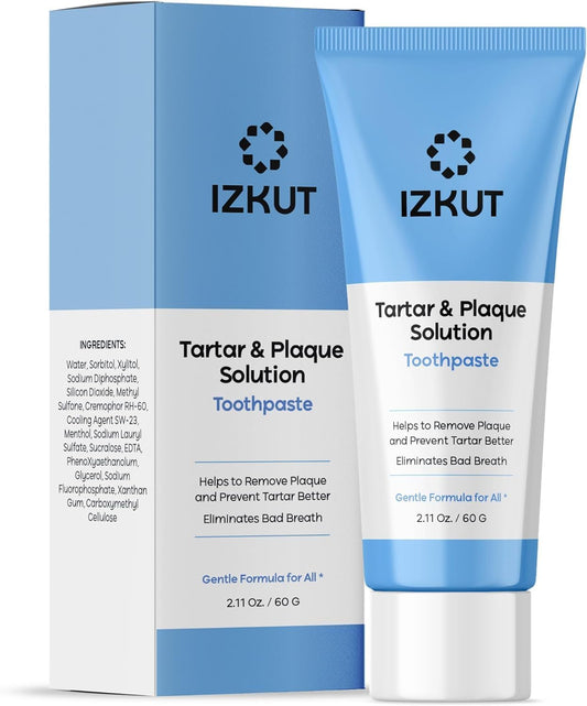 Plaque and tartar remover toothpaste tube with mint label