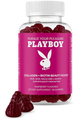 Playboy Beauty Boost Gummies bottle with raspberry flavor