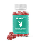 Bottle of Playboy Collagen + Vitamin C Gummies with 60 strawberry-flavored gummies