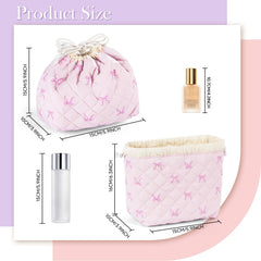 Playexen quilted makeup bag bow floral keeps cosmetics organized on the go