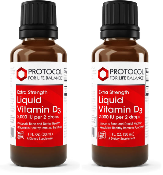 Front view of Protocol For Life Balance Liquid Vitamin D3 2000 IU bottle