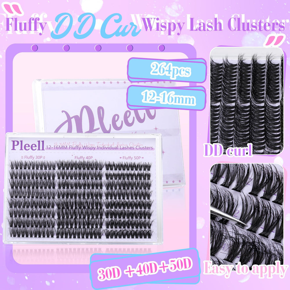 Pleell Lash Clusters mix of 30D-40D-50D for customizable looks
