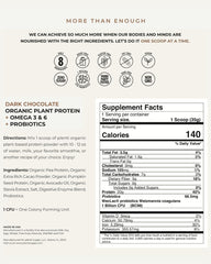 Nutrition facts panel for plenti Dark Chocolate protein powder