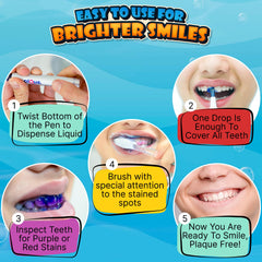 Purple plaque highlighted on teeth after application