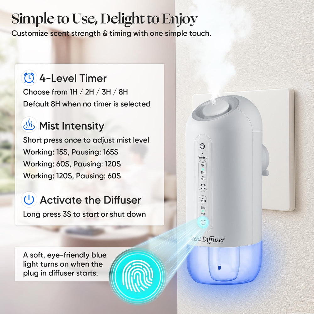 Diffuser covers up to 700 sq ft with pure aroma diffusion