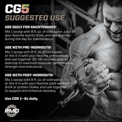 Close-up of CG5 ingredients panel - Creatine and Glutamine blend