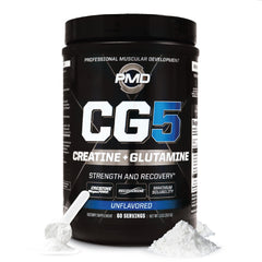 PMD Sports CG5 Creatine & L-Glutamine powder canister with scoop
