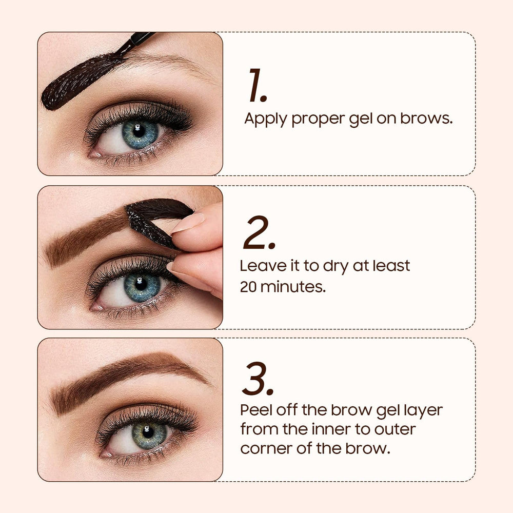 PMRXSETD Peel-off Tint reveals fuller brows after the set time.