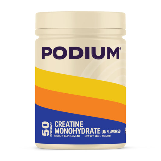 Podium Nutrition Solos Creatine Monohydrate bottle label - unflavored, 50 servings