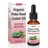 Bottle of organic poke root and castor oil with dropper
