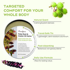 Close-up of poke root and castor oil ingredients