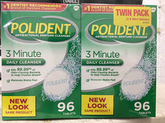 Polident antibacterial 3 minute denture cleanser with triple mint freshness, 96 tablets per box, pack of 2