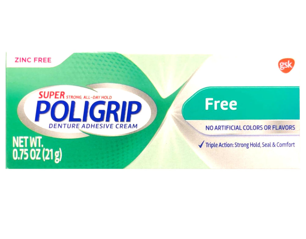 Poligrip 5-pack denture adhesive cream packaging front view – 0.75 oz tubes