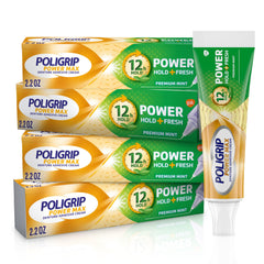 Poligrip Power Max Power Hold + Fresh Denture Cream four-pack front