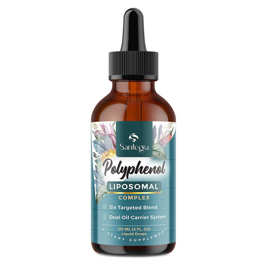 Liposomal polyphenols supplement bottle labeled 27+ polyphenols