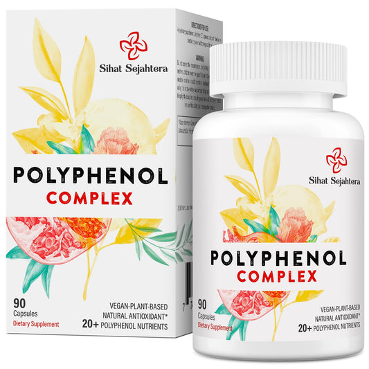 Hero image showing 90-capsule polyphenols supplement bottle