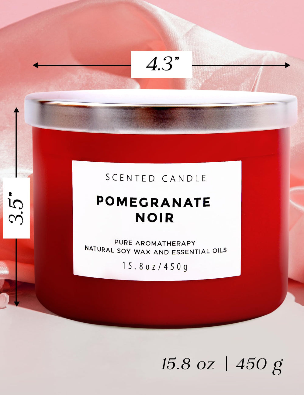 Top view of red glass jar for Pomegranate Noir Vanilla 3-Wick Candle