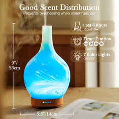 Close-up of handblown glass globe and wooden base